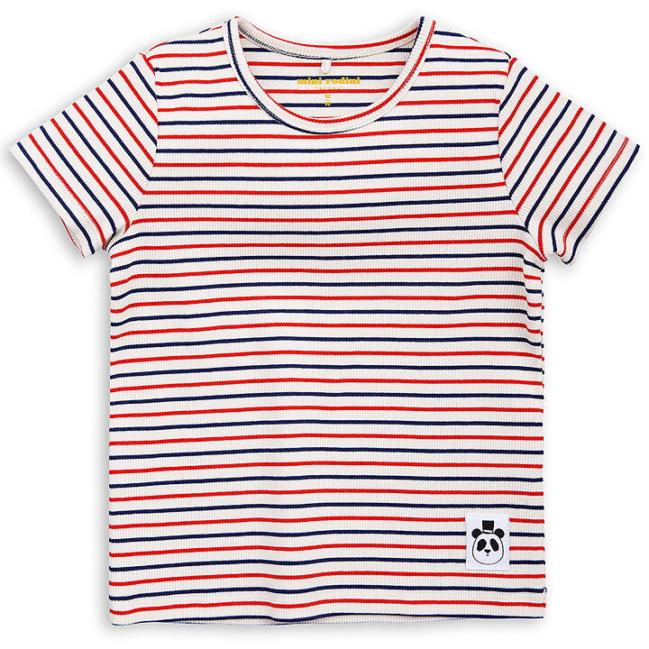 Mini Rodini T Shirt Short Sleeve Stripe Rib Off White Freshmilk