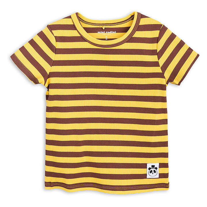 Mini Rodini T Shirt Short Sleeve Rib Stripe Yellow Freshmilk