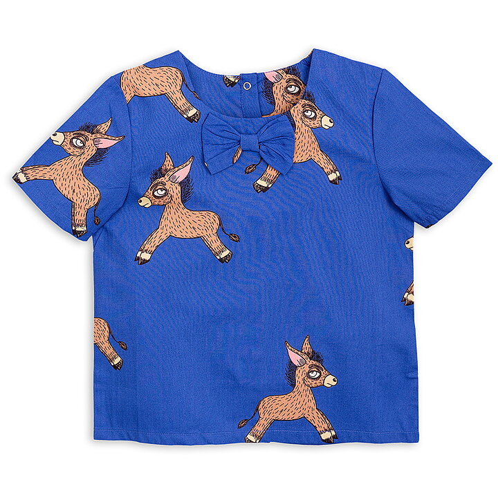 Mini Rodini Blouse Short Sleeve Woven Donkey Blue Freshmilk