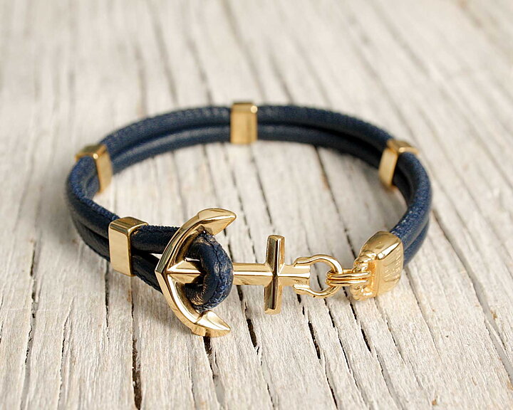 Maris Sal Nautical Sweden New Haven Anchor Bracelet Leather Gold New Haven Anchor Bracelet Leather Gold