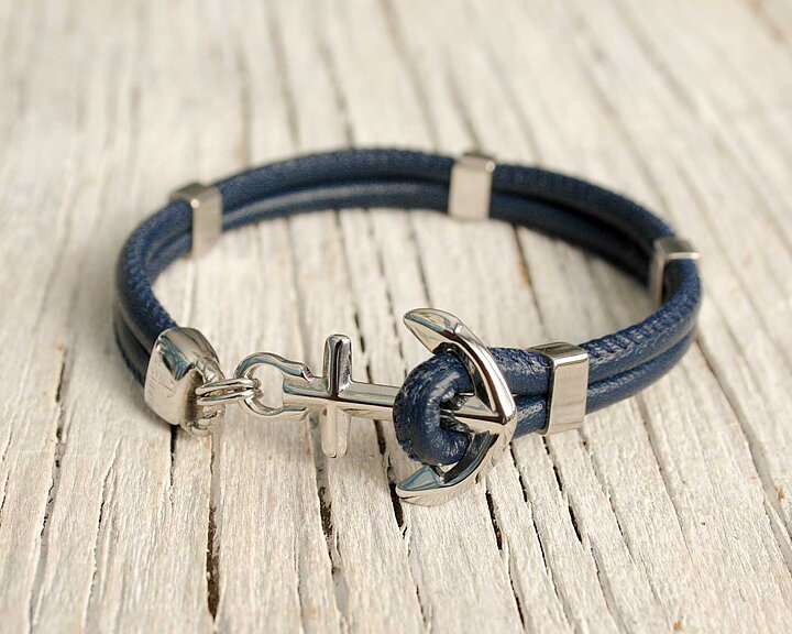 Maris Sal Nautical Sweden New Haven Anchor Bracelet Leather Silver New Haven Anchor Bracelet Leather Silver