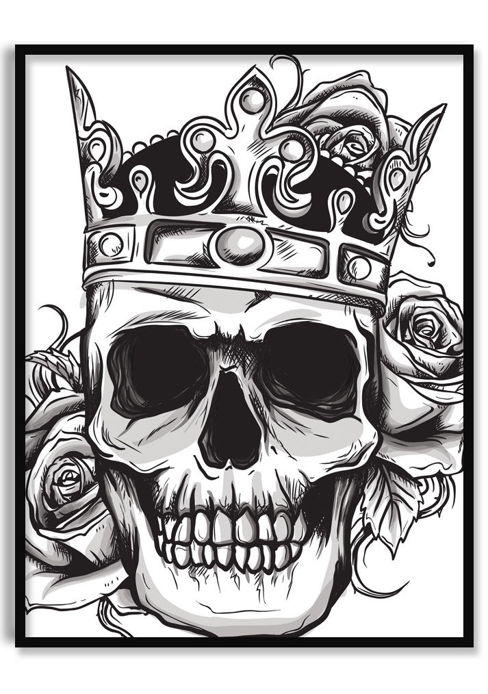 Skull with Crown and Roses - Poster - SwedeArts